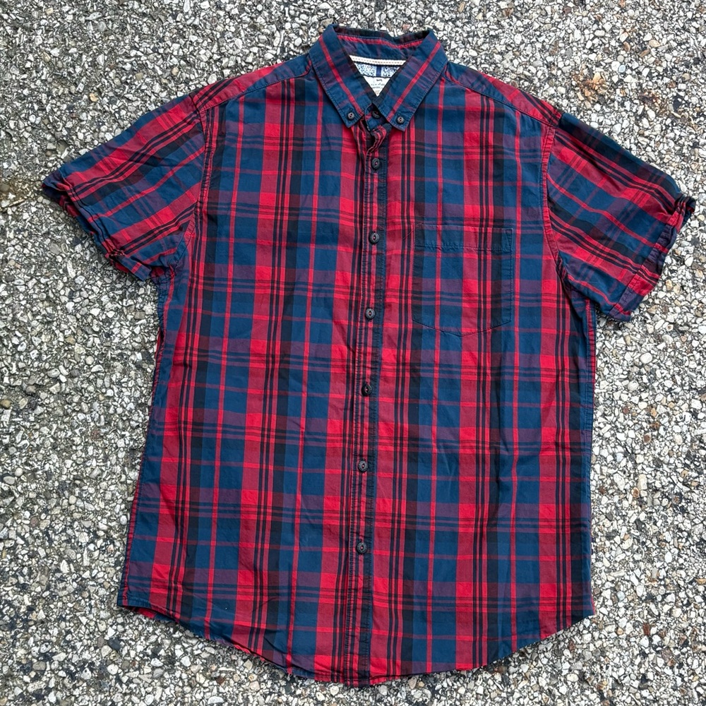 Men’s | On The Road | Red and Blue | Plaid | Casual Shirt | Size M | Slim Fit